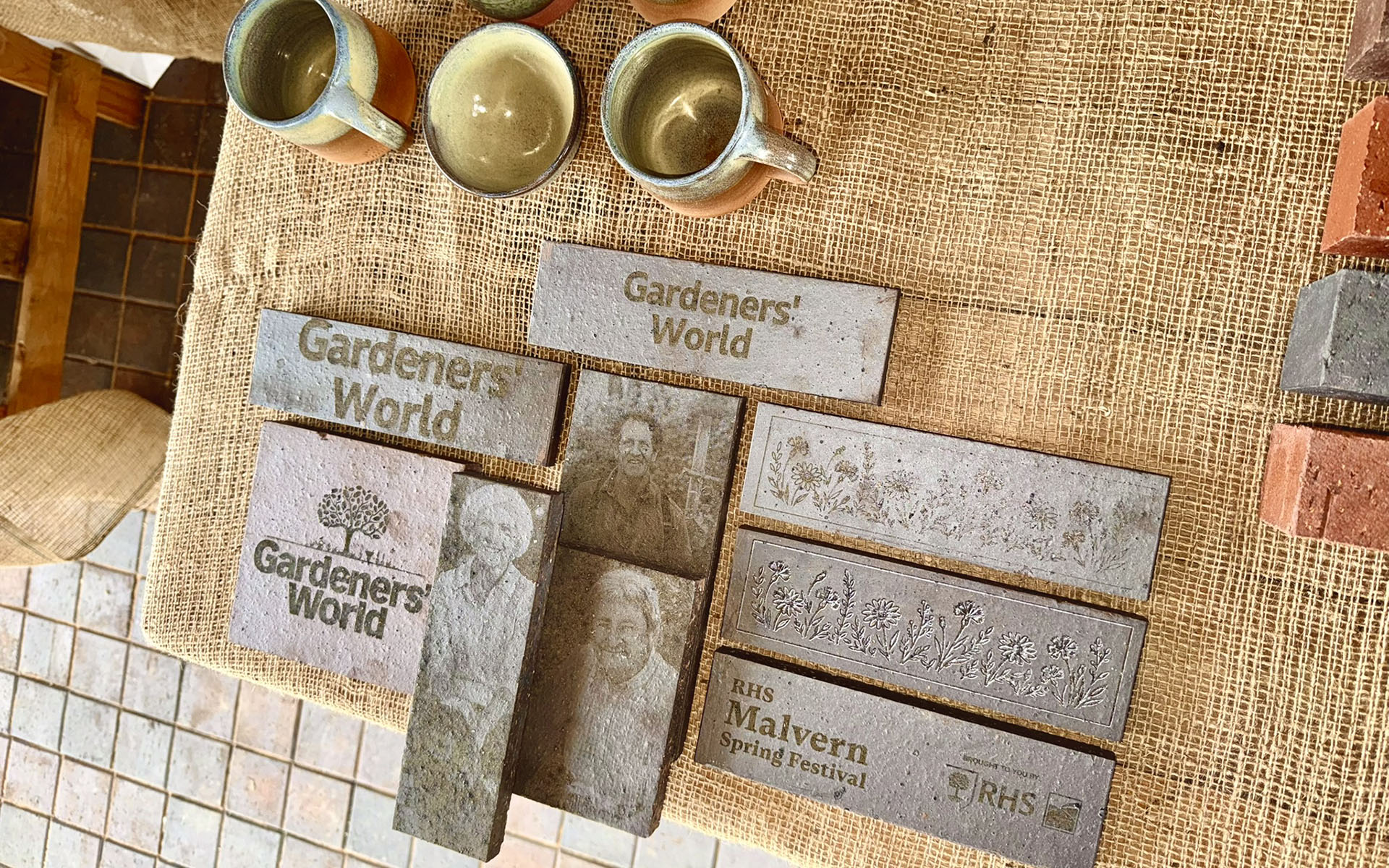 etched slips at RHS Malvern Clay feature Garden
